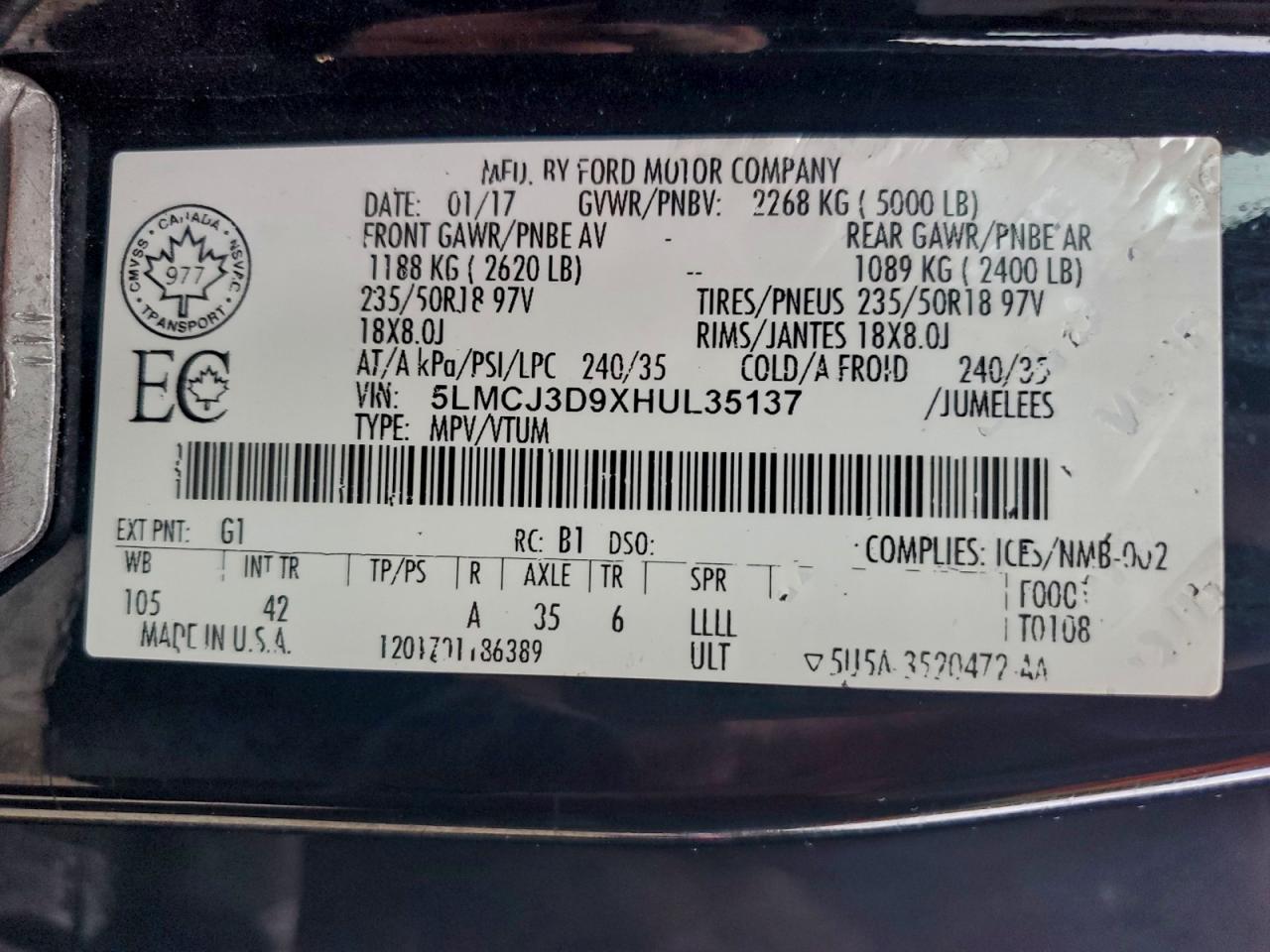 2017 Lincoln Mkc Reserve VIN: 5LMCJ3D9XHUL35137 Lot: 93764945