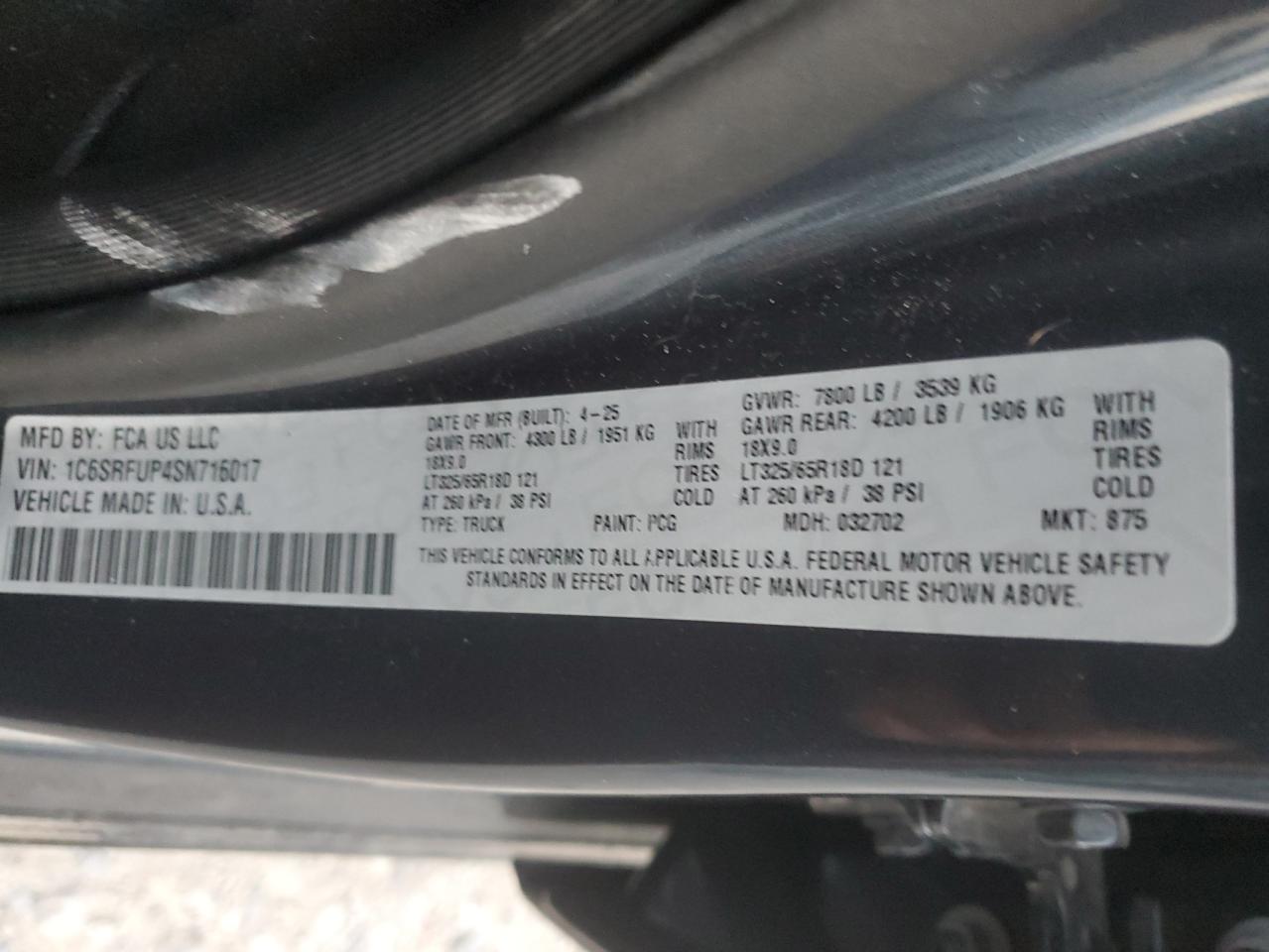 2025 Ram 1500 Rho VIN: 1C6SRFUP4SN716017 Lot: 91601145