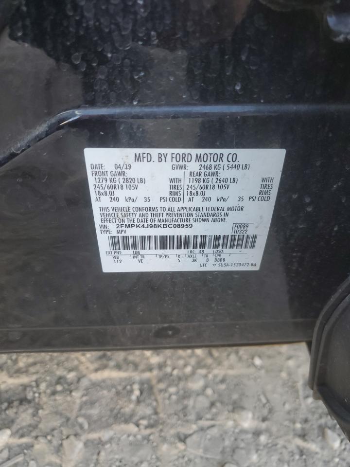 2019 Ford Edge Sel VIN: 2FMPK4J98KBC08959 Lot: 93152885