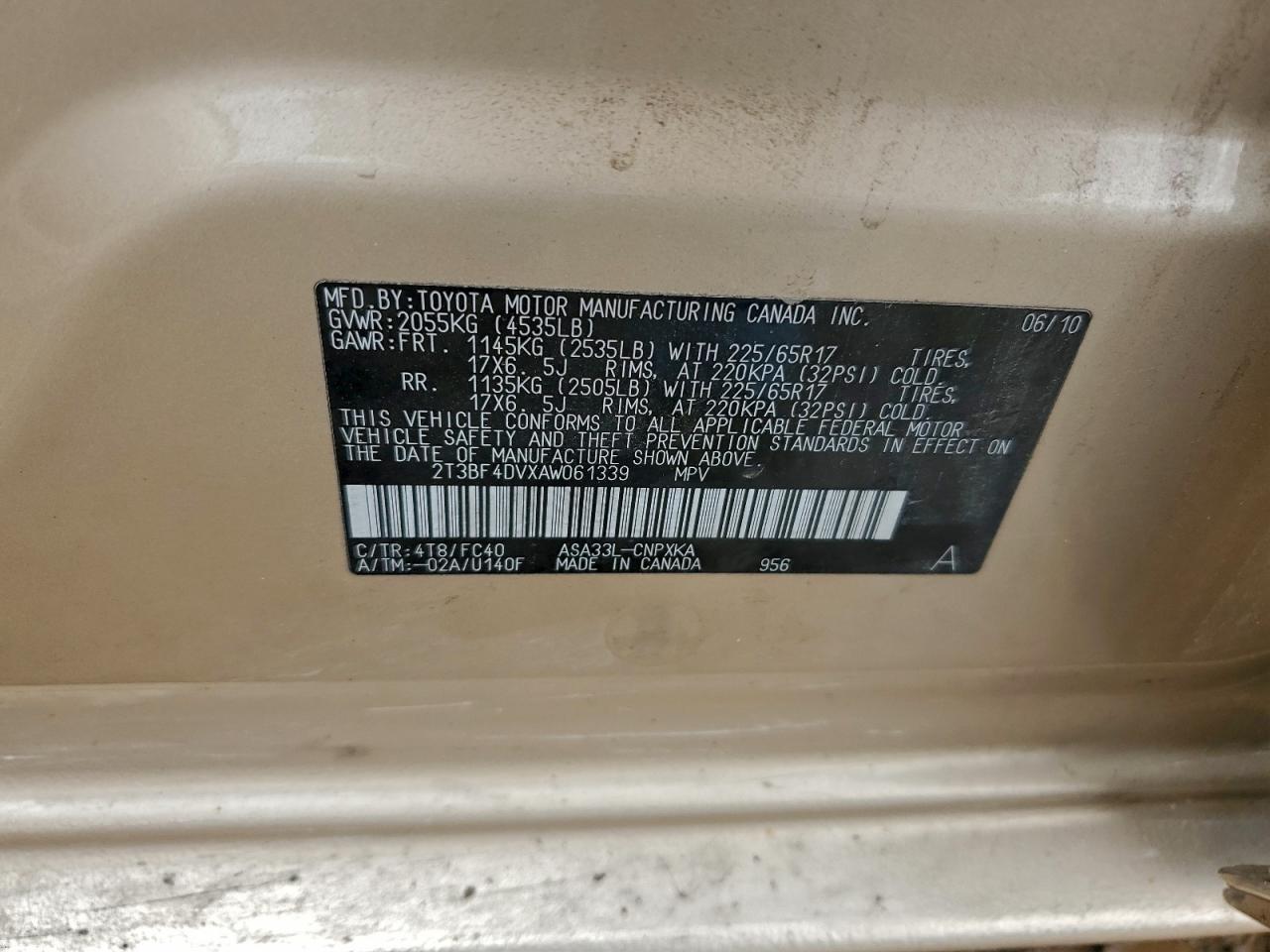 2010 Toyota Rav4 VIN: 2T3BF4DVXAW061339 Lot: 94120735