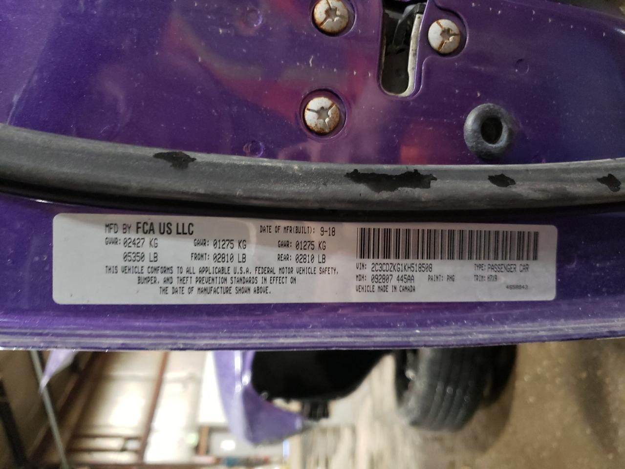 2019 Dodge Challenger Gt VIN: 2C3CDZKG1KH518508 Lot: 92288725