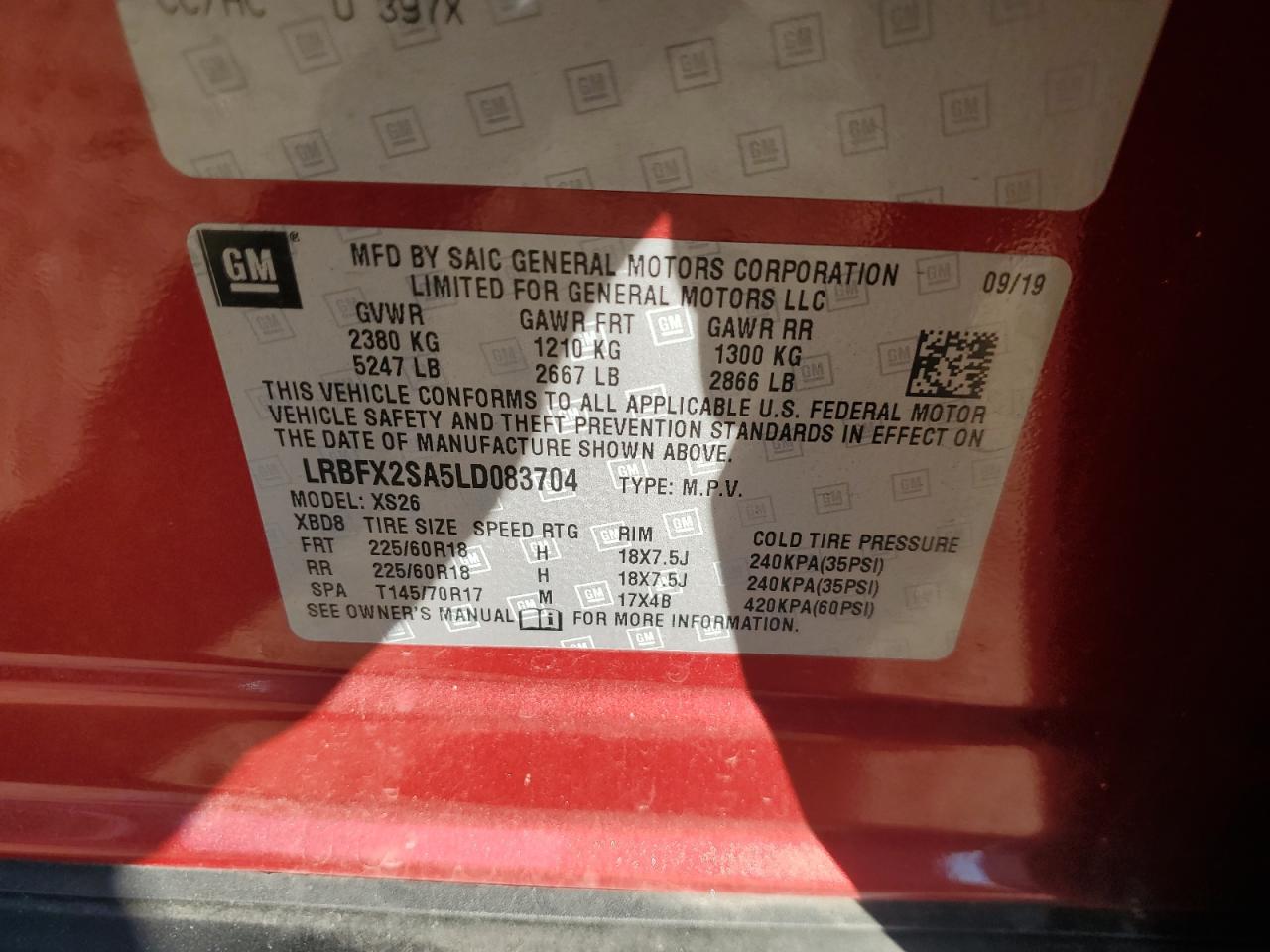 2020 Buick Envision Essence VIN: LRBFX2SA5LD083704 Lot: 91494895