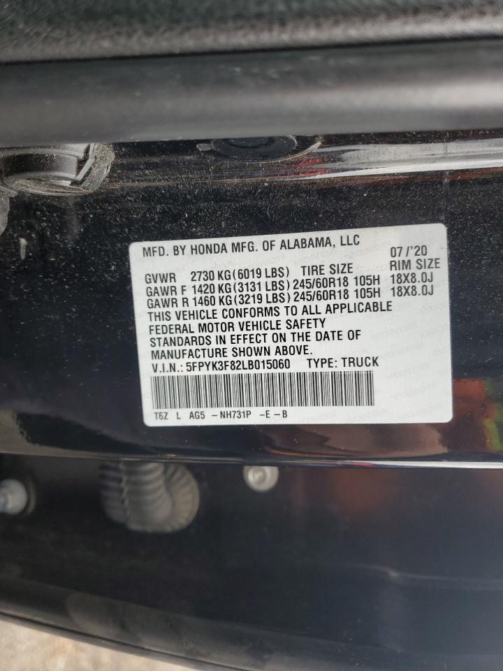 2020 Honda Ridgeline Black Edition VIN: 5FPYK3F82LB015060 Lot: 91655405