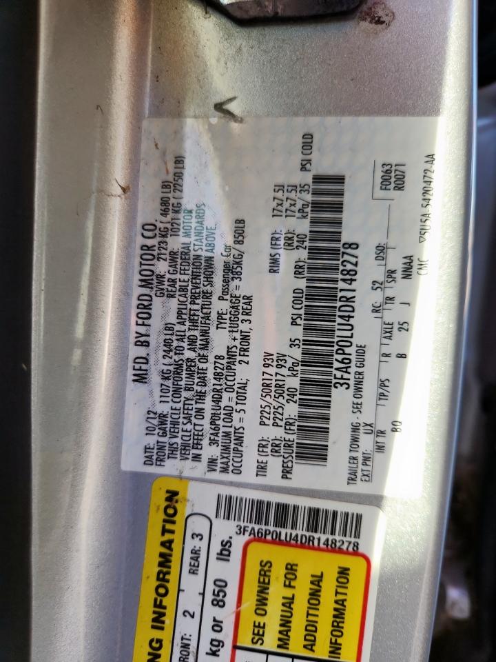 2013 Ford Fusion Se Hybrid VIN: 3FA6P0LU4DR148278 Lot: 92841205