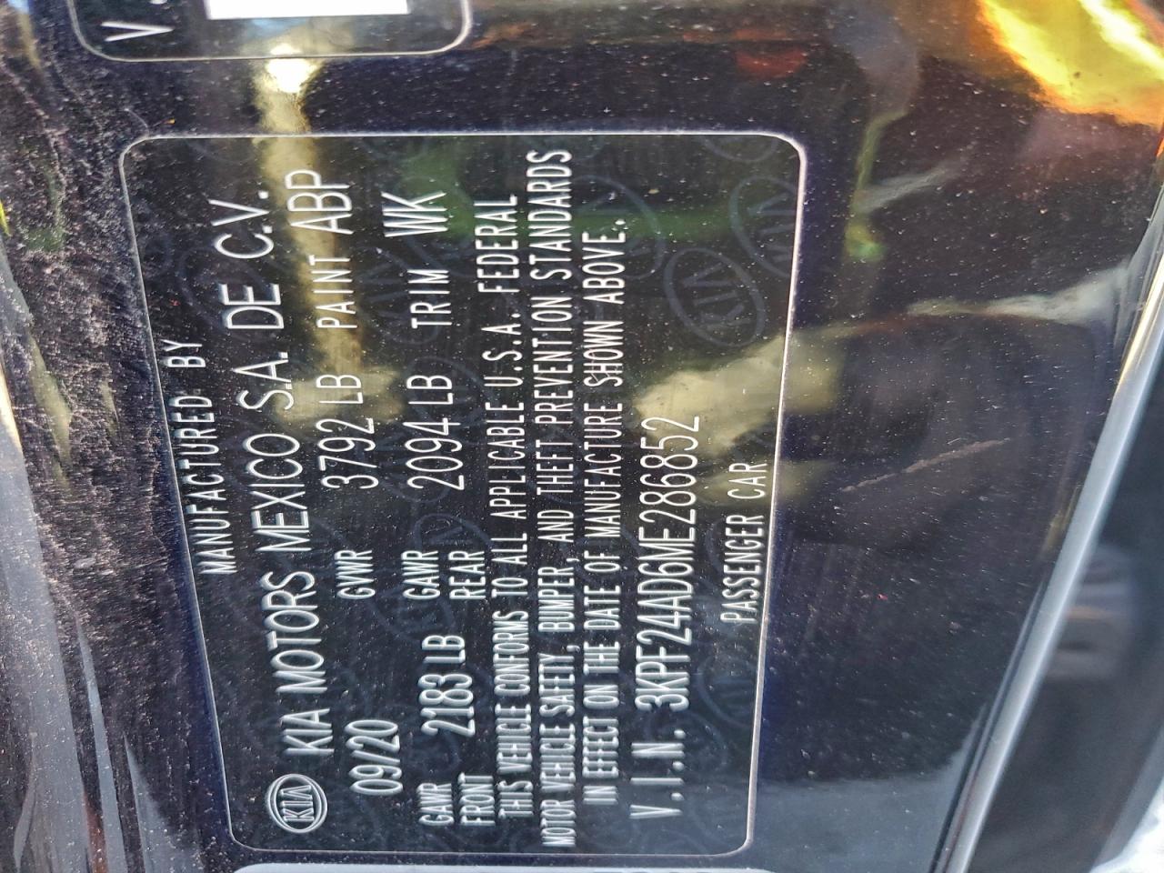 2021 Kia Forte Fe VIN: 3KPF24AD6ME286852 Lot: 94644985