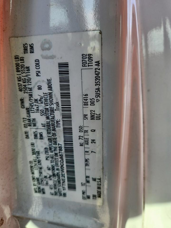 2012 Ford Econoline E250 Van VIN: 1FTNE2EW0CDA67887 Lot: 92647275