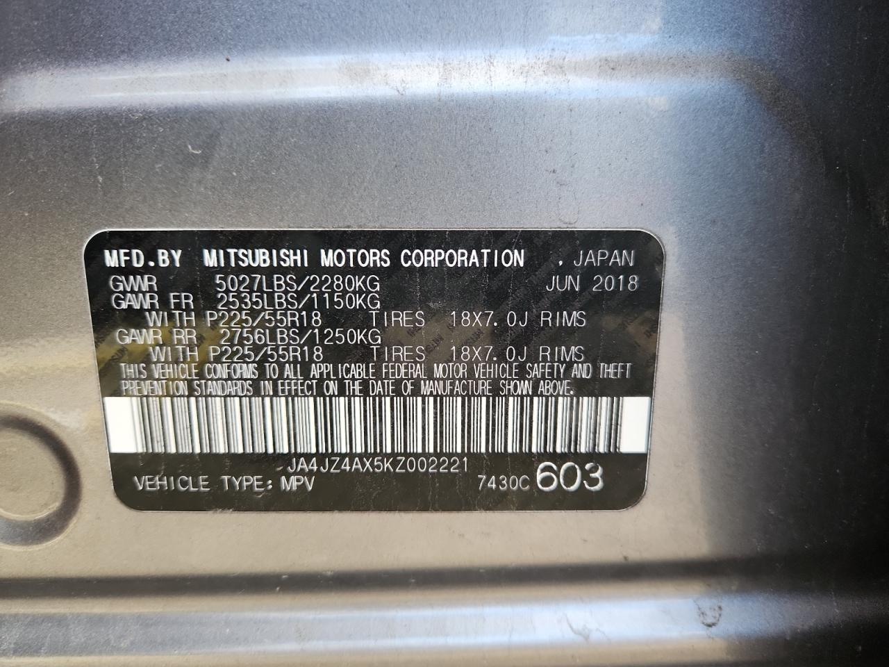 2019 Mitsubishi Outlander Gt VIN: JA4JZ4AX5KZ002221 Lot: 90293955