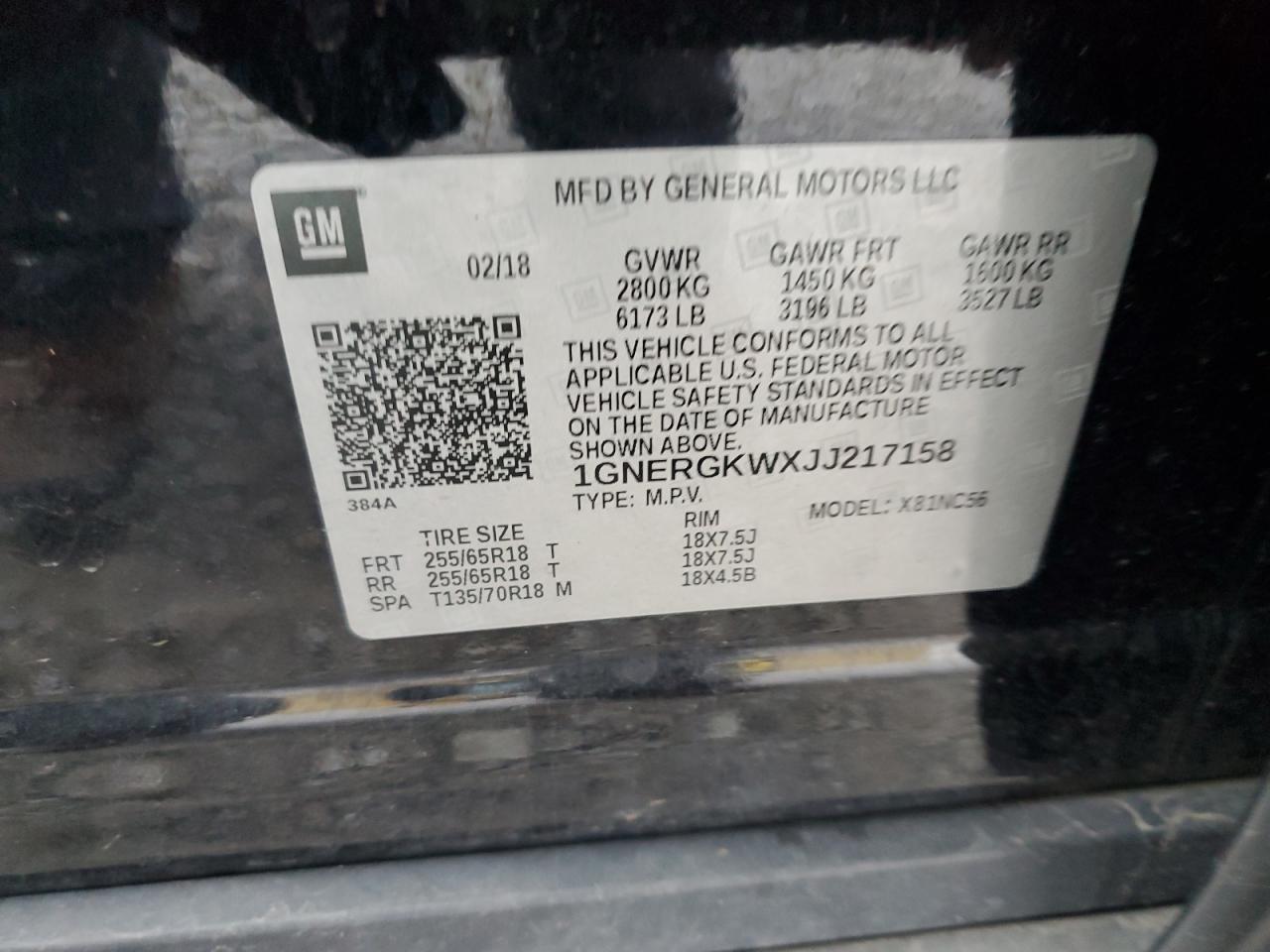 2018 Chevrolet Traverse Lt VIN: 1GNERGKWXJJ217158 Lot: 93608535