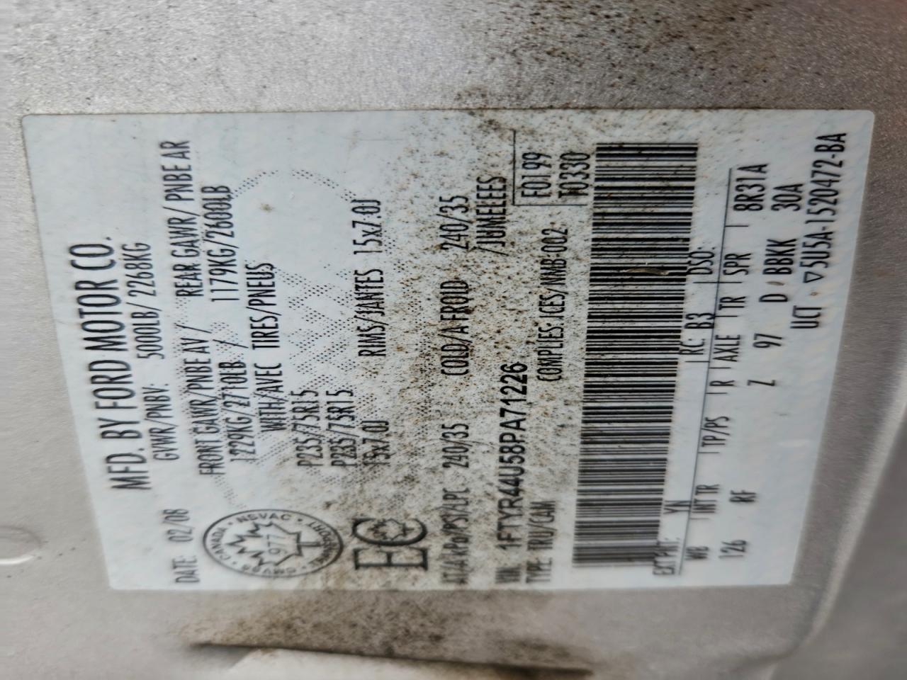 2008 Ford Ranger Super Cab VIN: 1FTYR44U58PA71226 Lot: 93032555