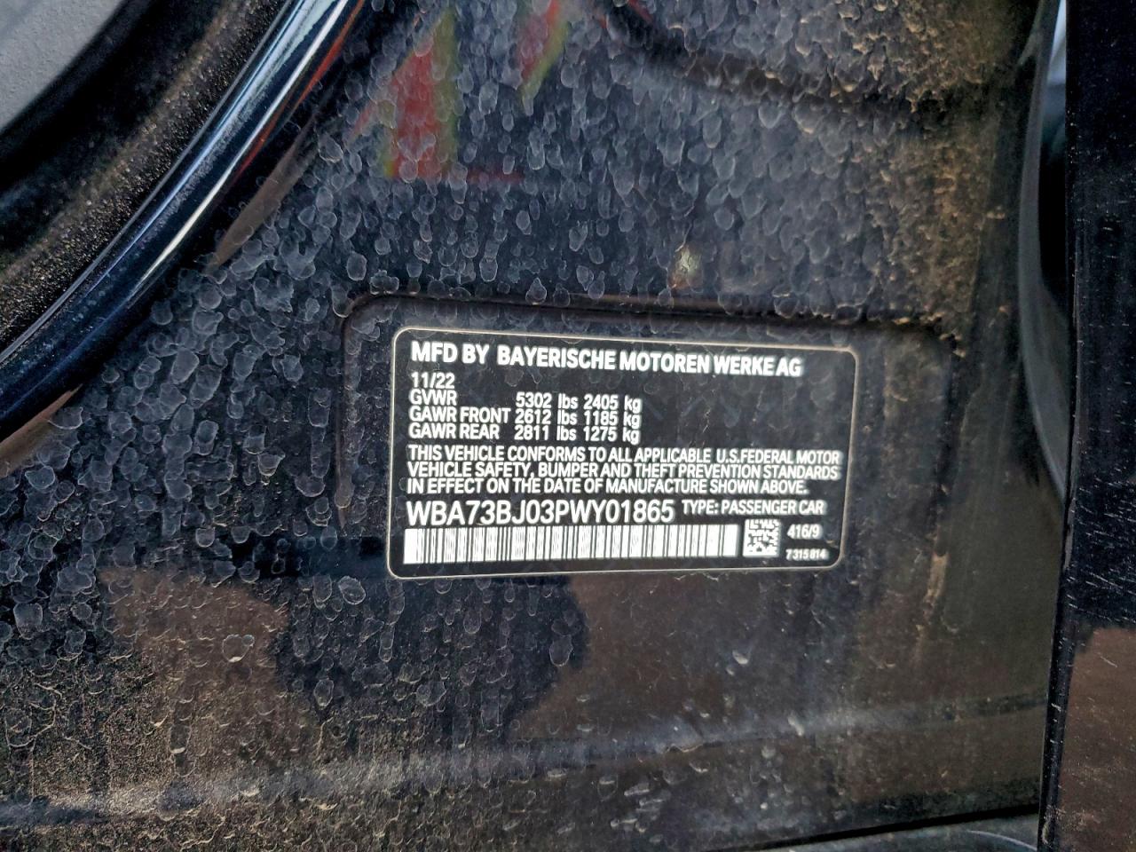 2023 BMW 540 Xi VIN: WBA73BJ03PWY01865 Lot: 94159515