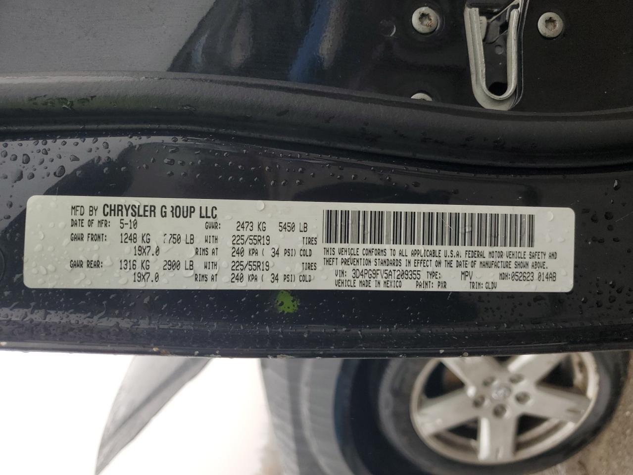 2010 Dodge Journey R/T VIN: 3D4PG9FV5AT209355 Lot: 93232865