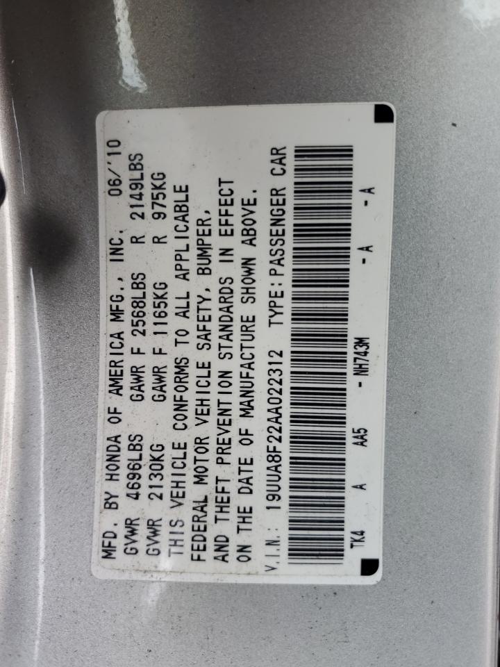 2010 Acura Tl VIN: 19UUA8F22AA022312 Lot: 92832225