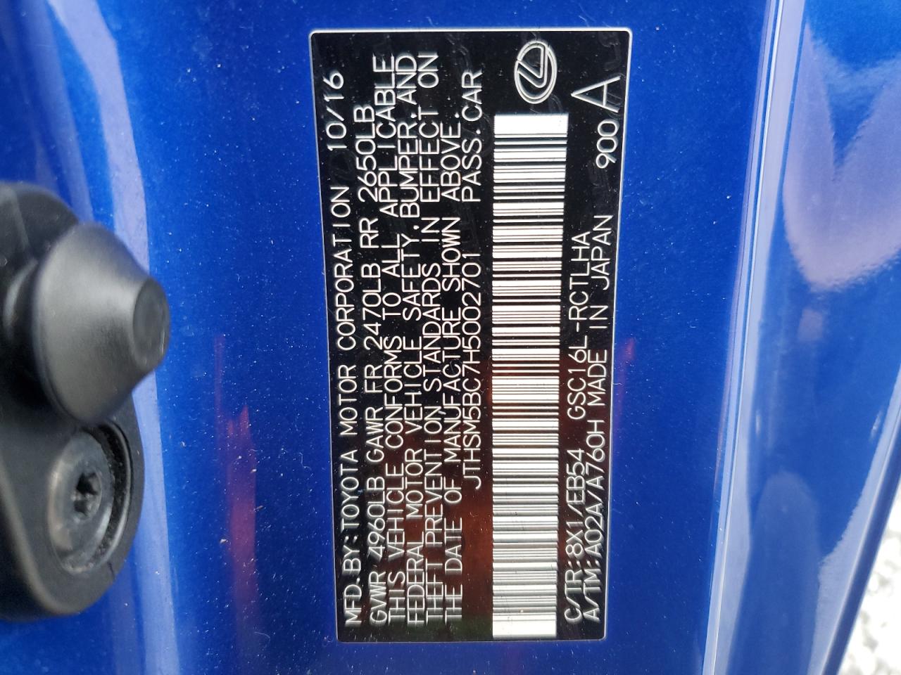 2017 Lexus Rc 300 VIN: JTHSM5BC7H5002701 Lot: 91853825