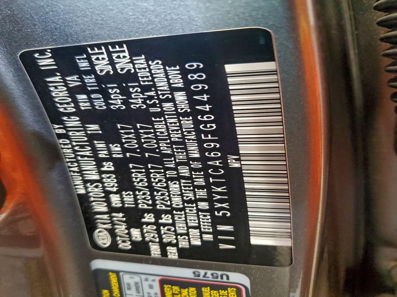 2015 Kia Sorento Lx VIN: 5XYKTCA69FG644989 Lot: 94214635