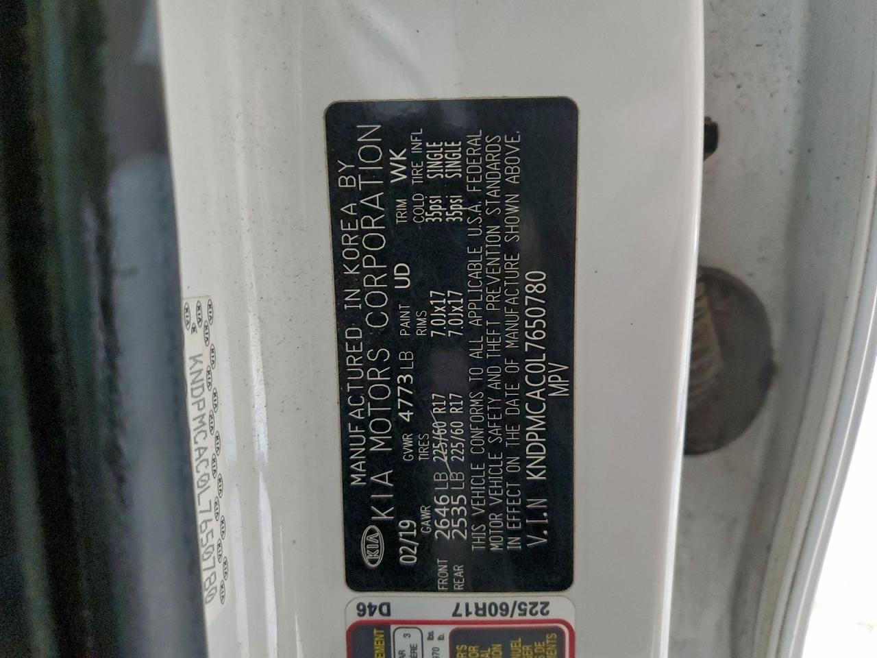 2020 Kia Sportage Lx VIN: KNDPMCAC0L7650780 Lot: 94432605