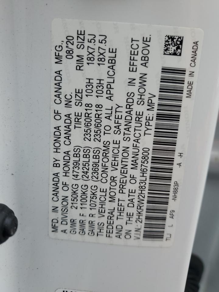 2020 Honda Cr-V Exl VIN: 2HKRW2H83LH675800 Lot: 92039565