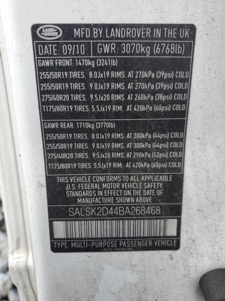 2011 Land Rover Range Rover Sport Lux VIN: SALSK2D44BA268468 Lot: 92855475