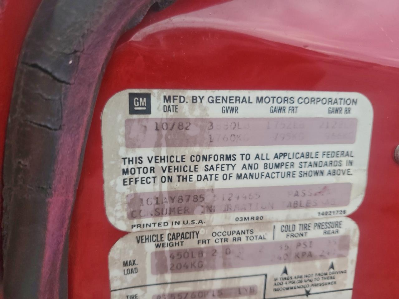 1982 Chevrolet Corvette VIN: 1G1AY8785C5124465 Lot: 93719065