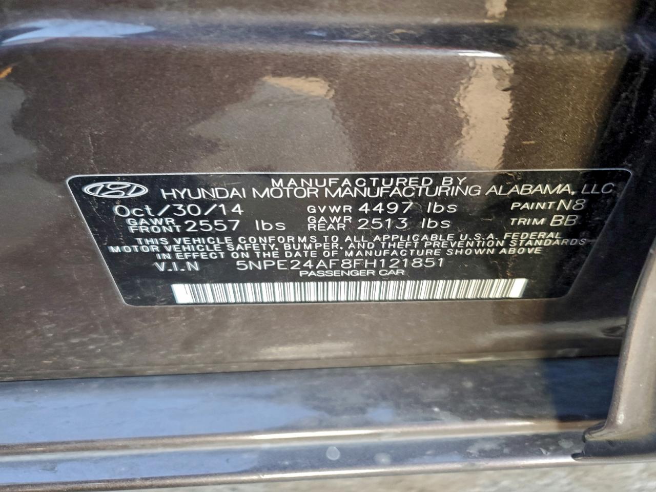 2015 Hyundai Sonata Se VIN: 5NPE24AF8FH121851 Lot: 93133225