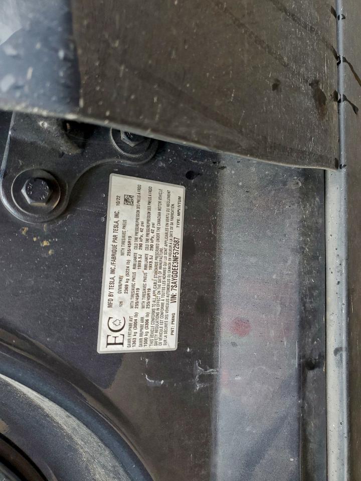 2022 Tesla Model Y VIN: 7SAYGDEE3NF572587 Lot: 94345705