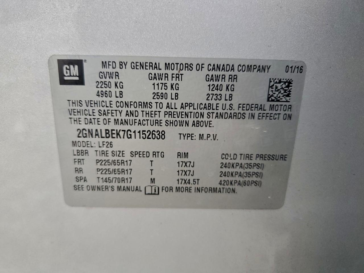 2016 Chevrolet Equinox Ls VIN: 2GNALBEK7G1152638 Lot: 94034815