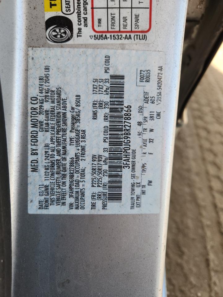 2011 Ford Fusion Sel VIN: 3FAHP0JG9BR278866 Lot: 92215975