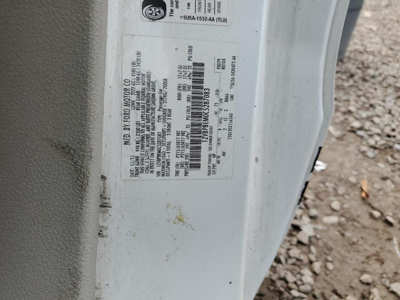 2012 Ford Mustang VIN: 1ZVBP8EM0C5287083 Lot: 91661055