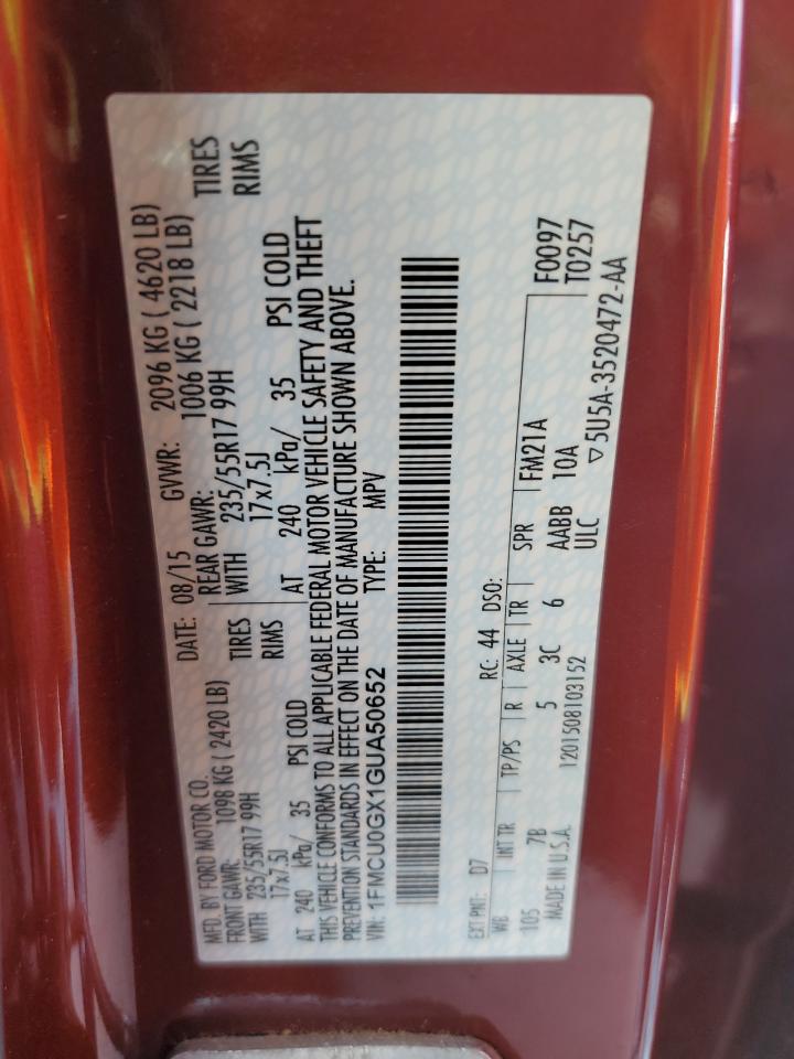 2016 Ford Escape Se VIN: 1FMCU0GX1GUA50652 Lot: 91315915