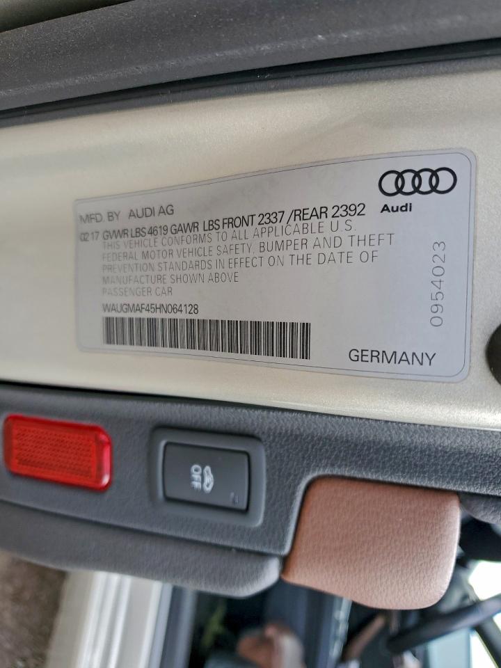 2017 Audi A4 Ultra Premium VIN: WAUGMAF45HN064128 Lot: 93902715