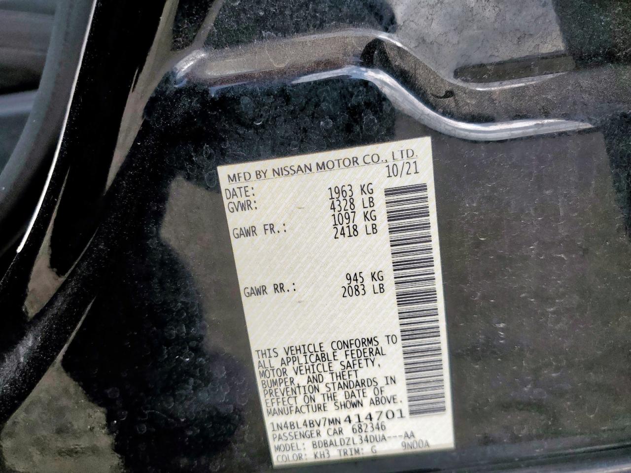 2021 Nissan Altima S VIN: 1N4BL4BV7MN414701 Lot: 93378355