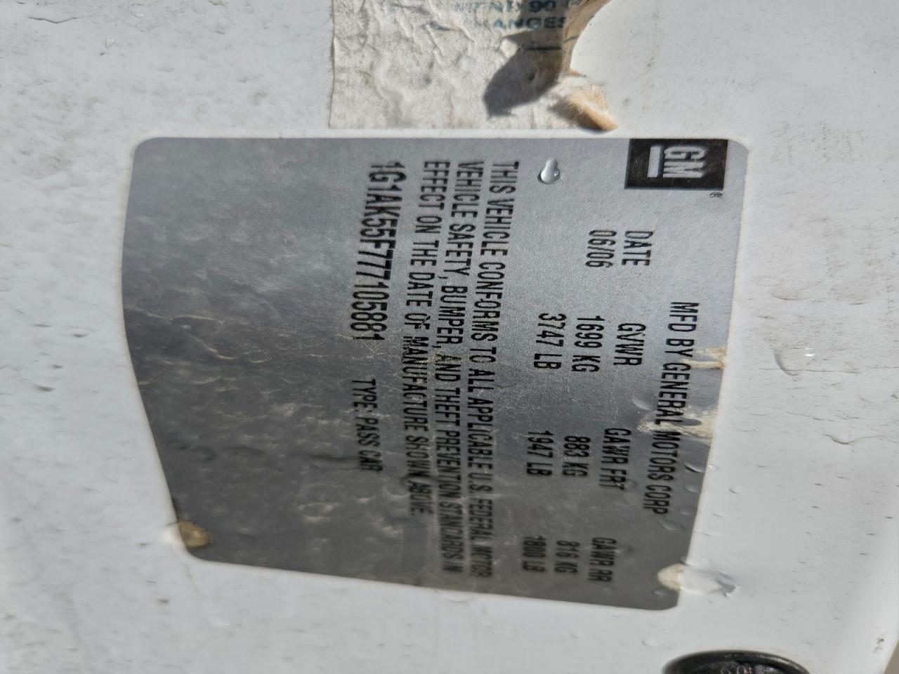 2007 Chevrolet Cobalt Ls VIN: 1G1AK55F777105881 Lot: 94359485