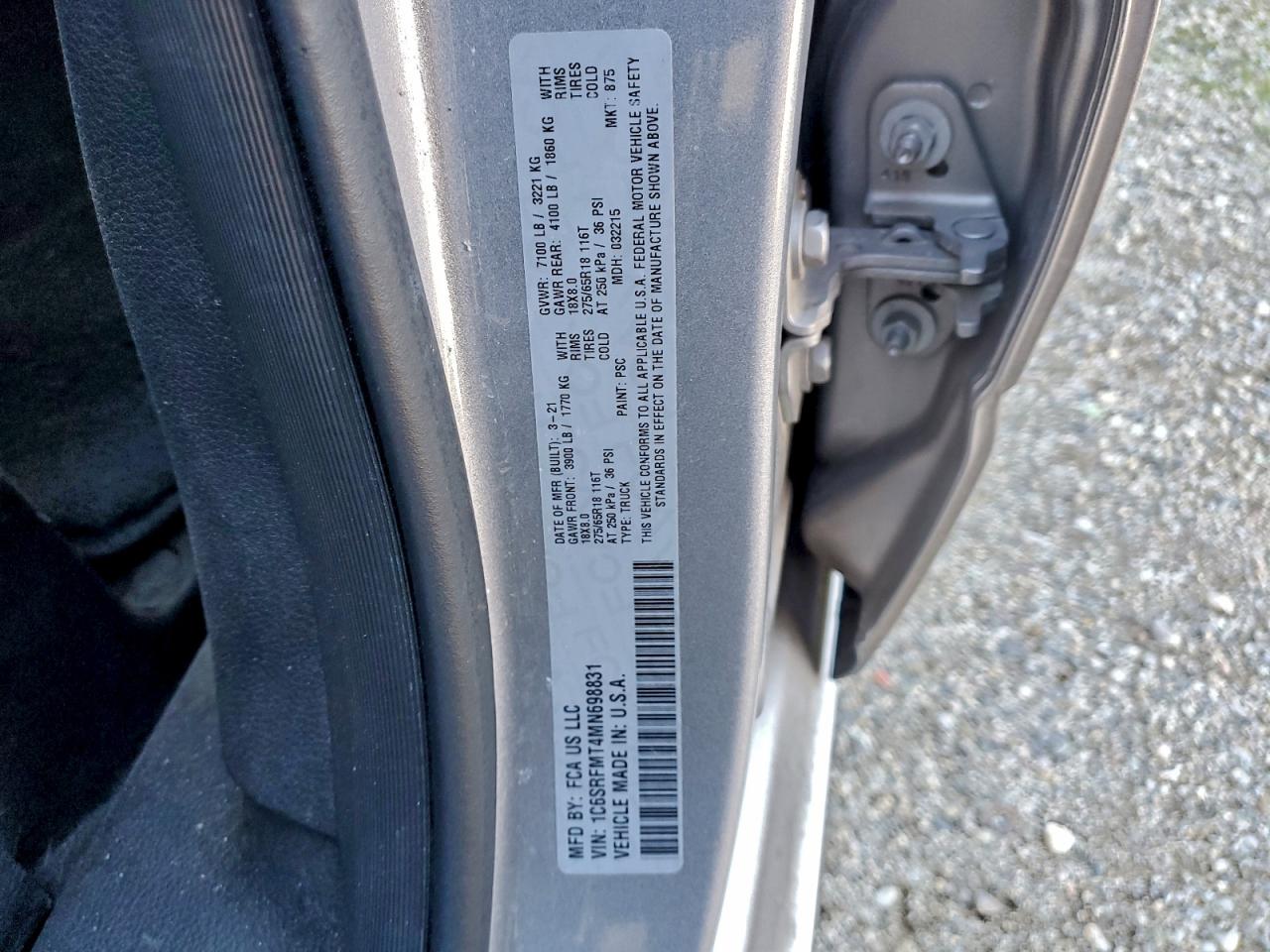 2021 Ram 1500 Big Horn/Lone Star VIN: 1C6SRFMT4MN698831 Lot: 93983095