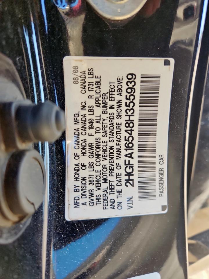 2008 Honda Civic Lx VIN: 2HGFA16548H355939 Lot: 91413685