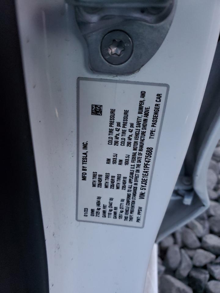 2023 Tesla Model 3 VIN: 5YJ3E1EA1PF475688 Lot: 93305485