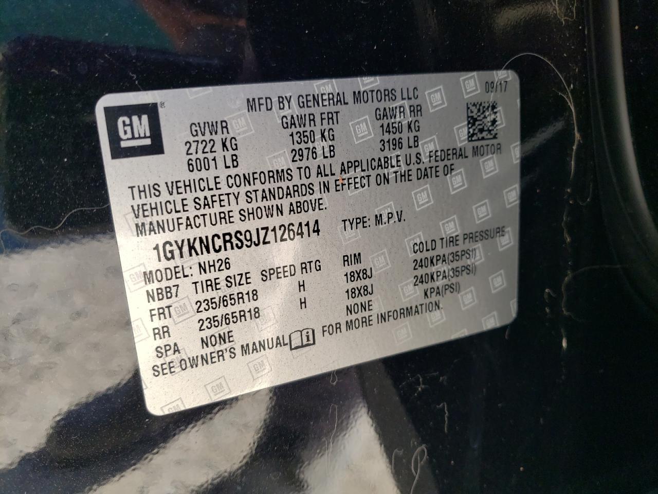 2018 Cadillac Xt5 Luxury VIN: 1GYKNCRS9JZ126414 Lot: 92214165