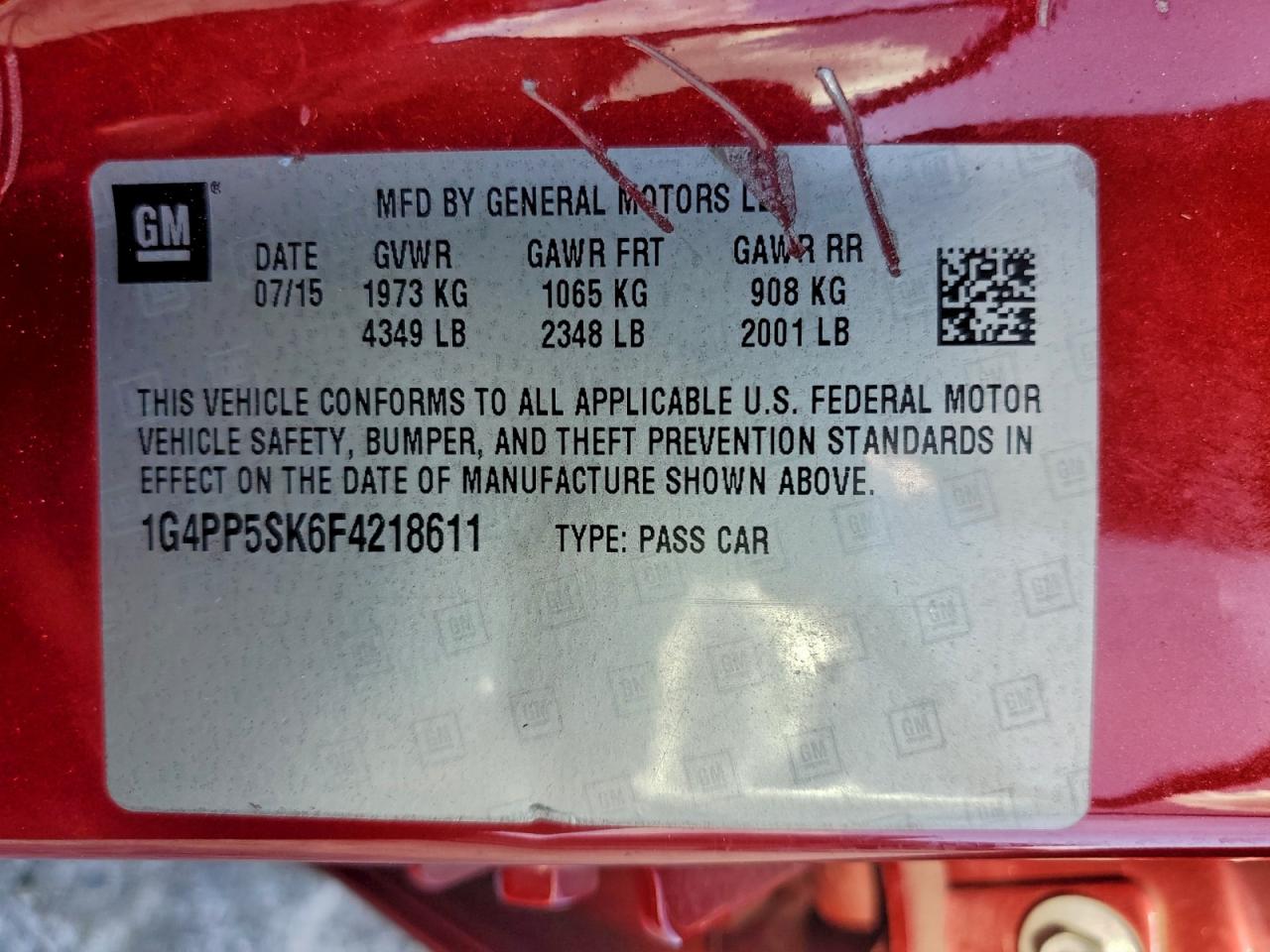 2015 Buick Verano VIN: 1G4PP5SK6F4218611 Lot: 94597815