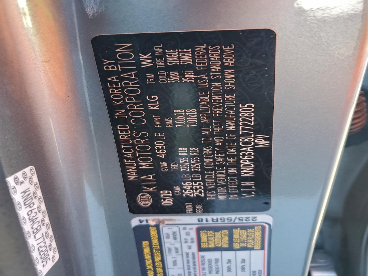 2020 Kia Sportage S VIN: KNDP63AC8L7722805 Lot: 93881425