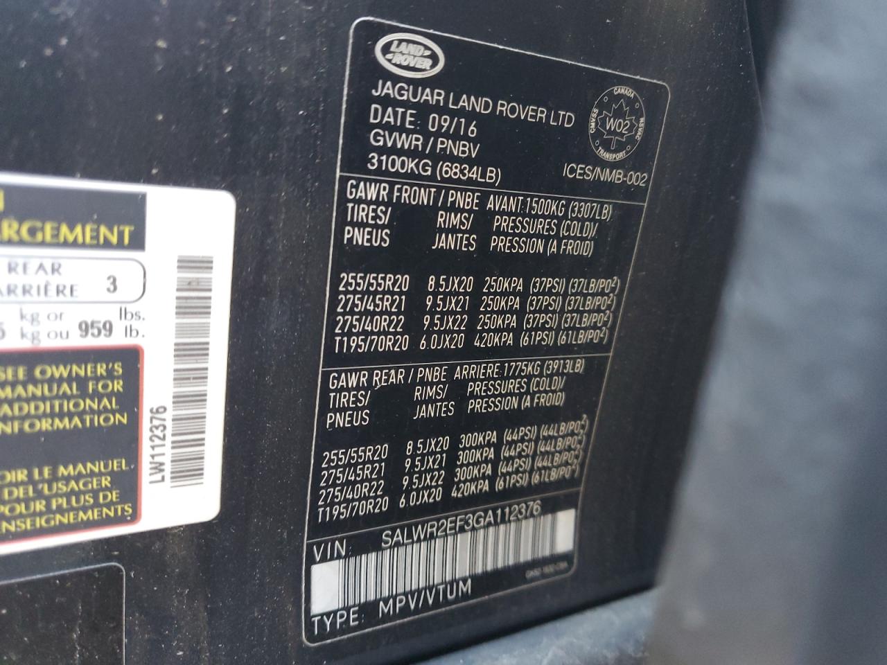 2016 Land Rover Range Rover Sport Sc VIN: SALWR2EF3GA112376 Lot: 93490165