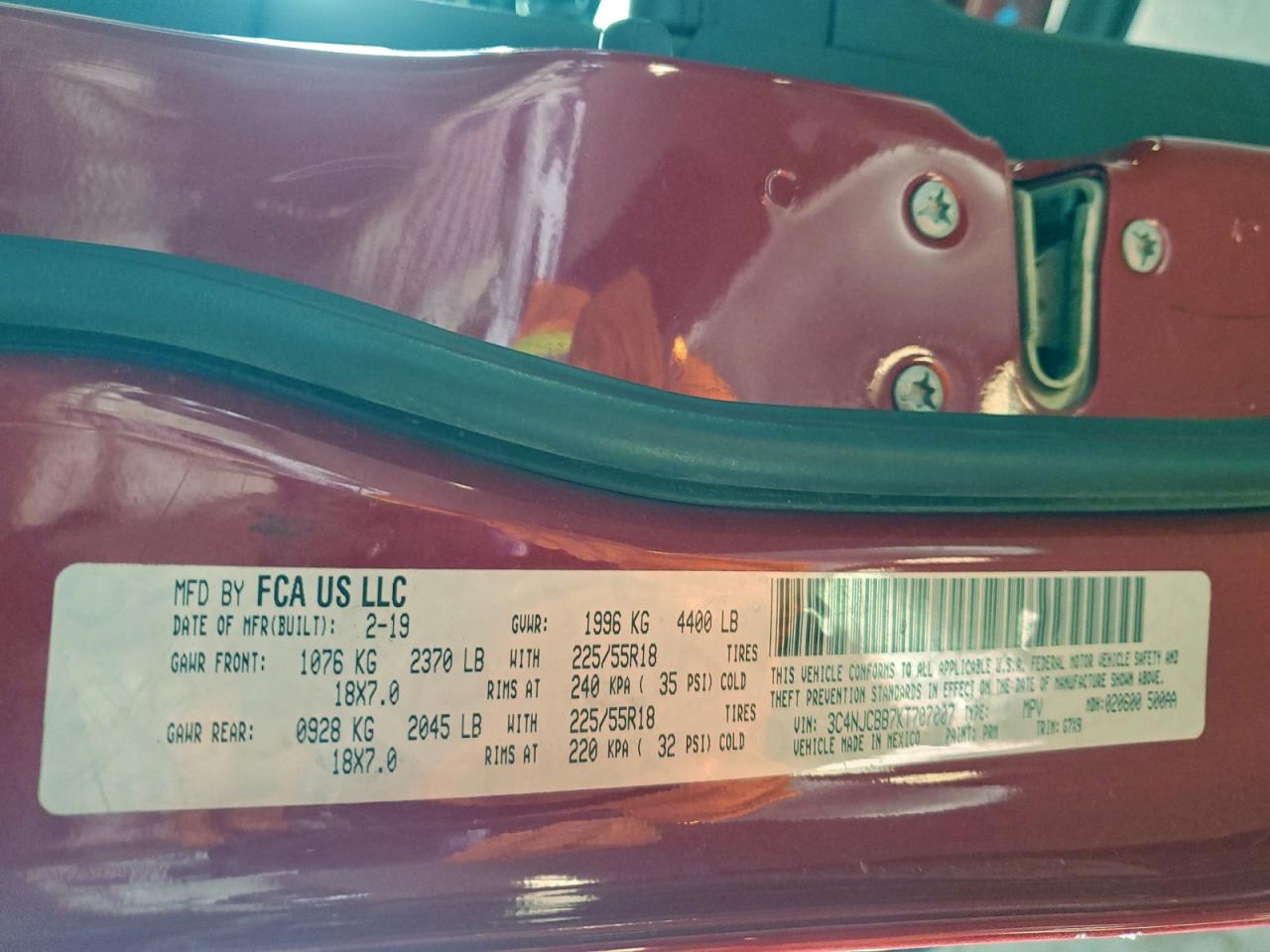 2019 Jeep Compass Latitude VIN: 3C4NJCBB7KT707007 Lot: 94328015