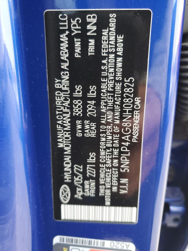 2022 Hyundai Elantra Limited VIN: 5NPLP4AG8NH082825 Lot: 91937645