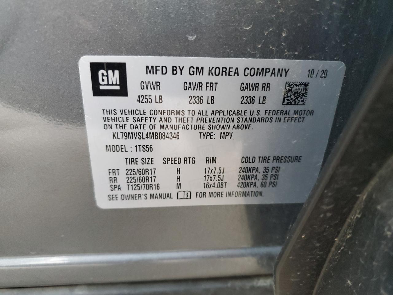 2021 Chevrolet Trailblazer Activ VIN: KL79MVSL4MB084346 Lot: 91917835