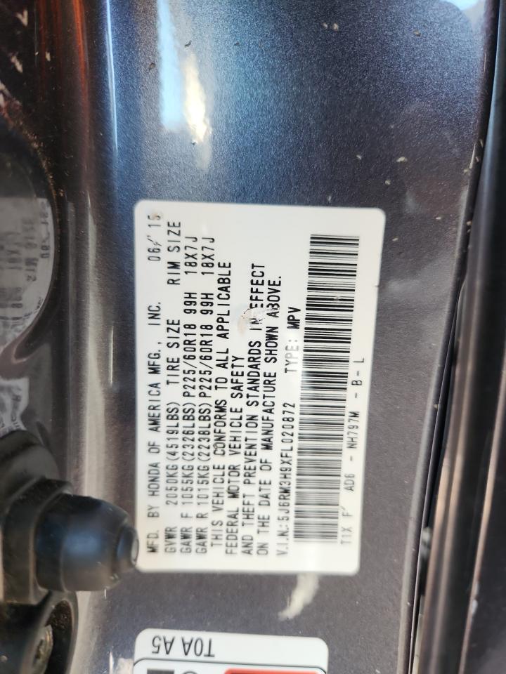 2015 Honda Cr-V Touring VIN: 5J6RM3H9XFL020872 Lot: 92527985