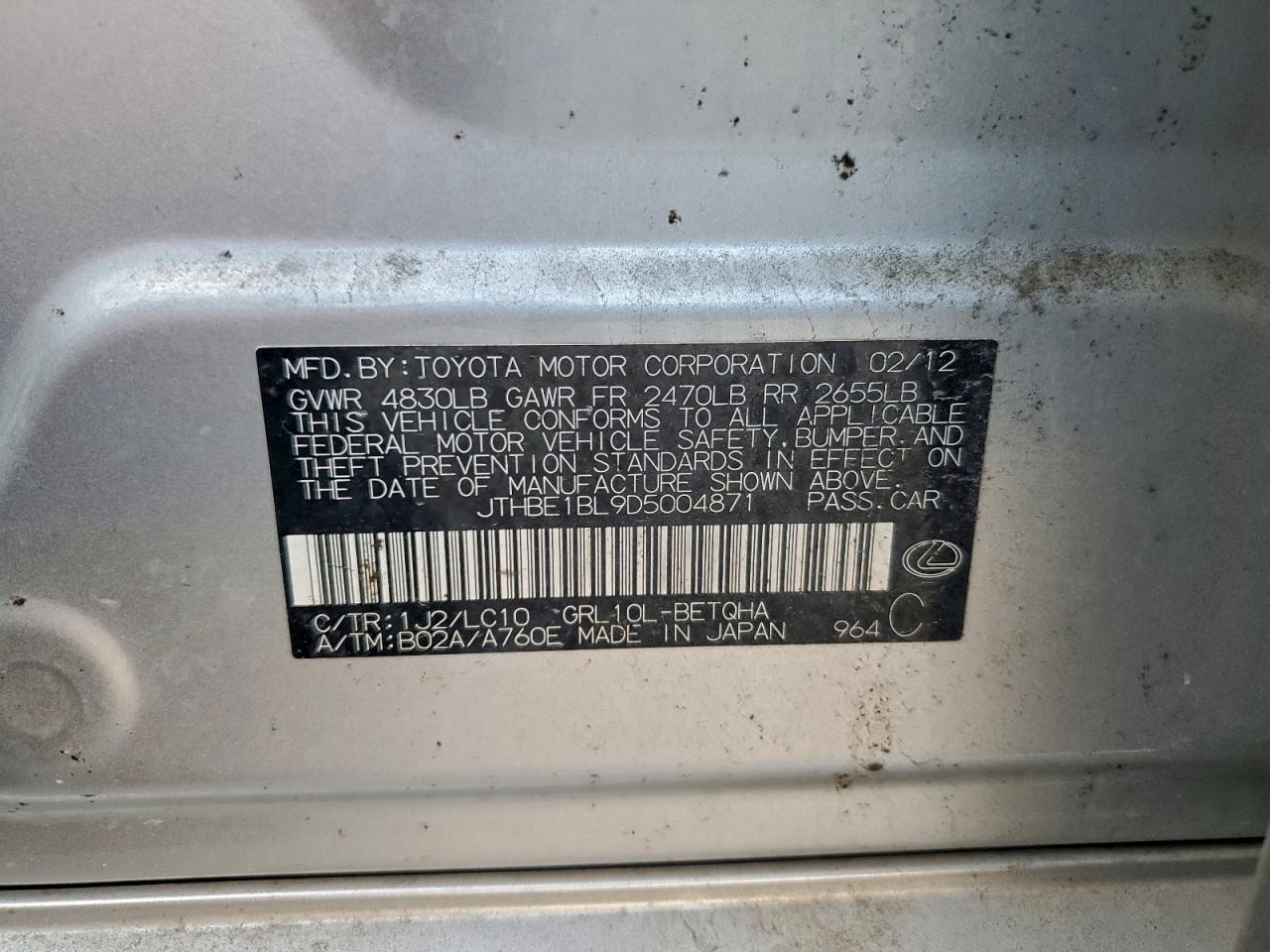 2013 Lexus Gs 350 VIN: JTHBE1BL9D5004871 Lot: 93839325