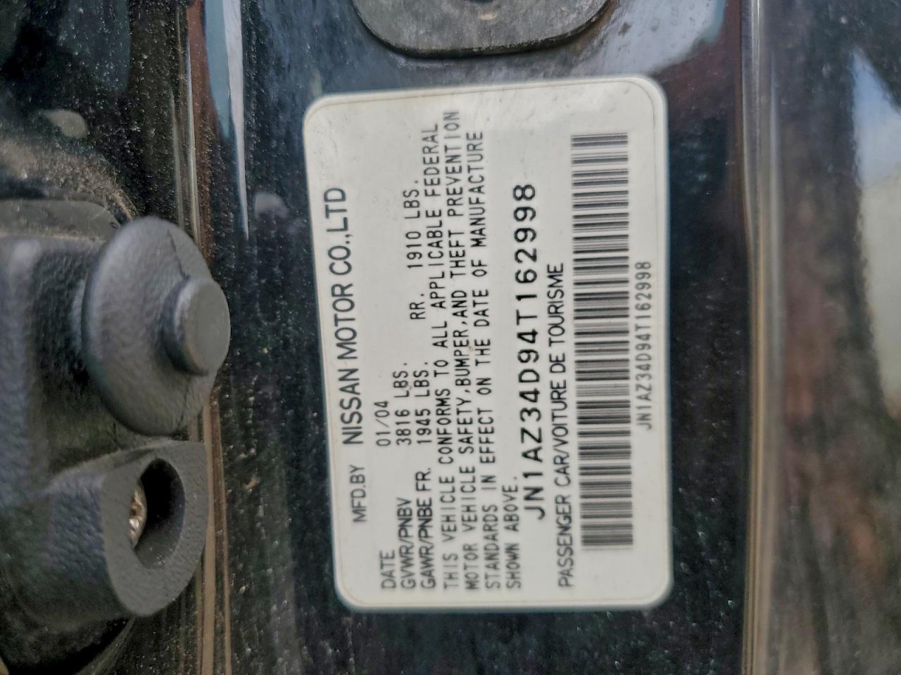 2004 Nissan 350Z Coupe VIN: JN1AZ34D94T162998 Lot: 93486645