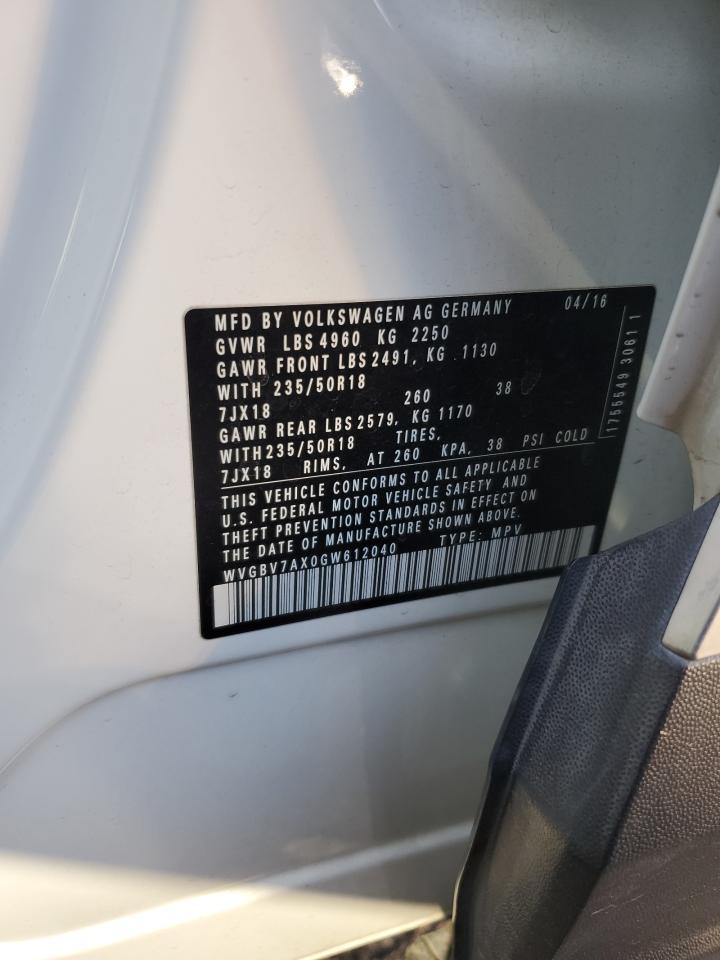 2016 Volkswagen Tiguan S VIN: WVGBV7AX0GW612040 Lot: 91842085