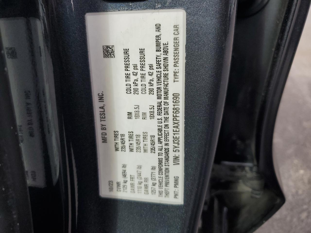 2023 Tesla Model 3 VIN: 5YJ3E1EAXPF681690 Lot: 90260515