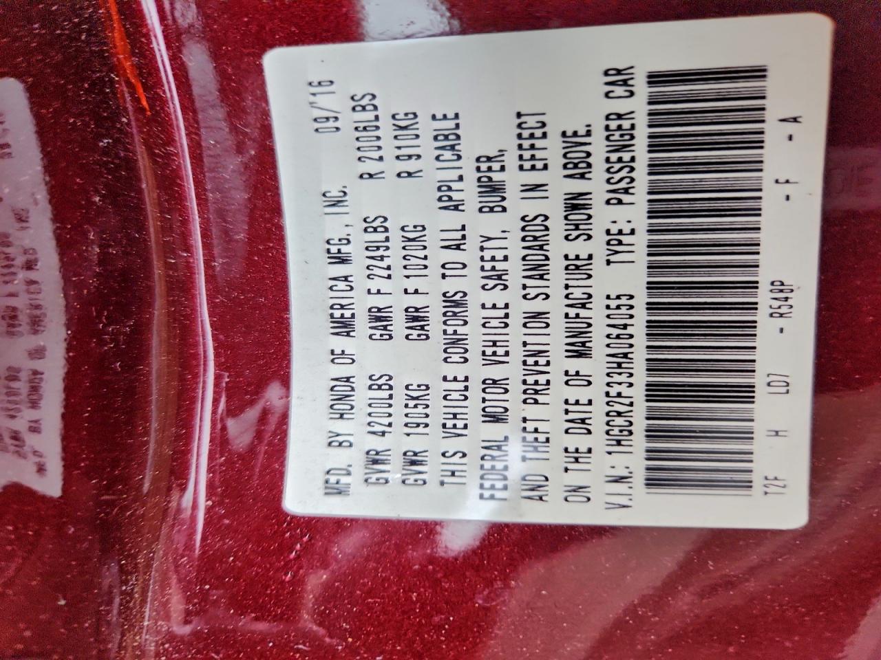 2017 Honda Accord Lx VIN: 1HGCR2F33HA064055 Lot: 94356945