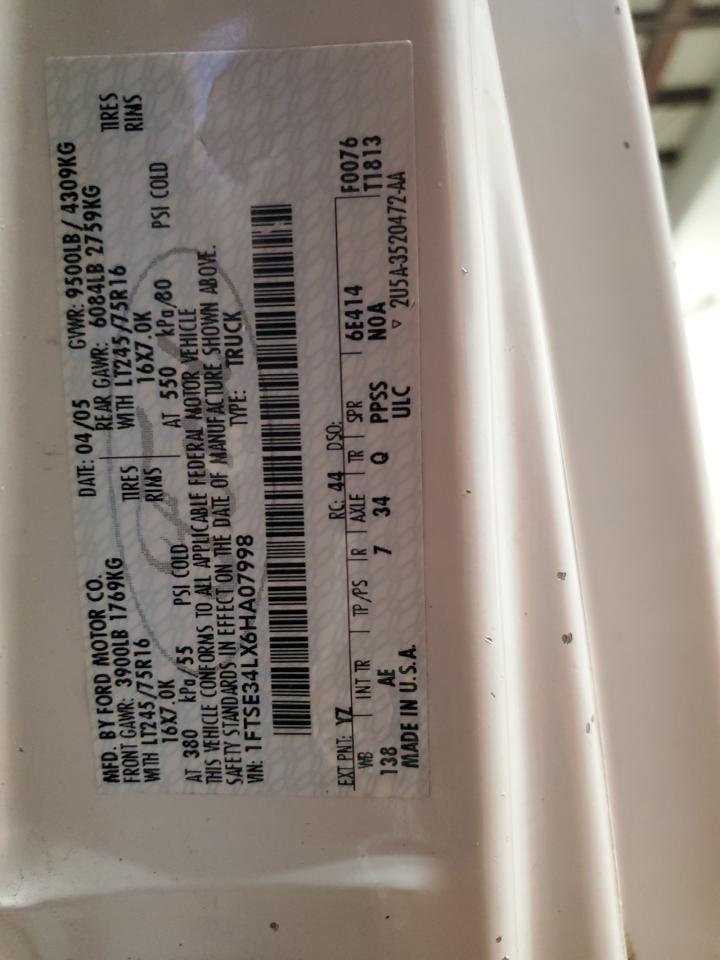 2006 Ford E350 Delivery Van VIN: 1FTSE34LX6HA07998 Lot: 91802845