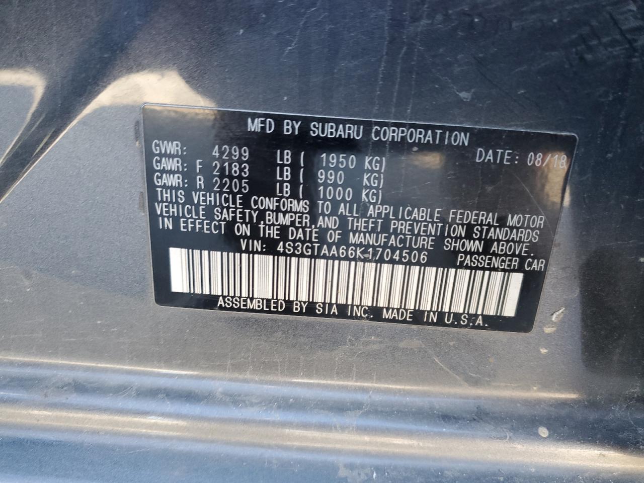 2019 Subaru Impreza VIN: 4S3GTAA66K1704506 Lot: 93418815