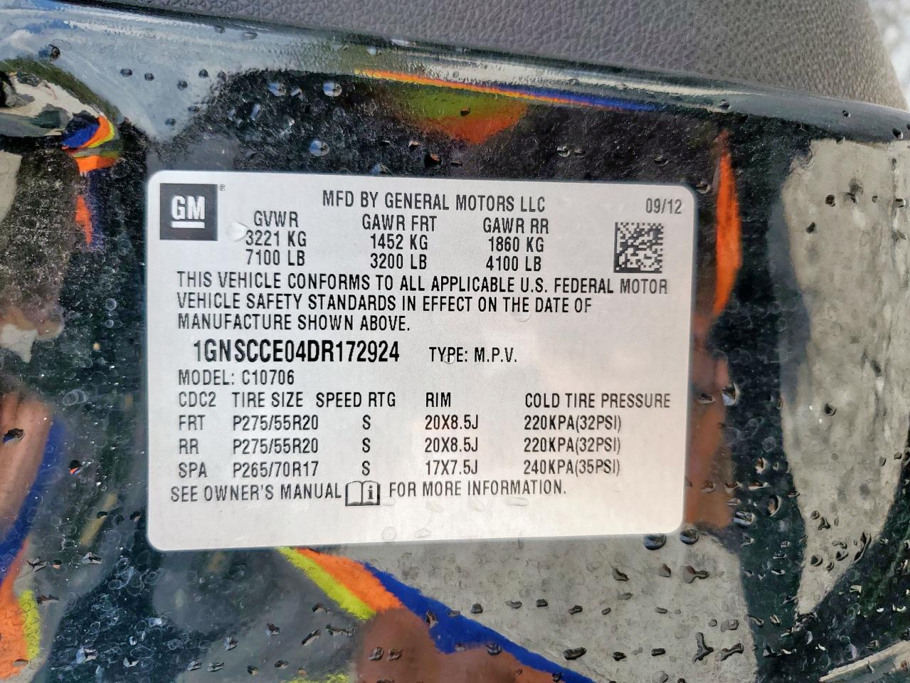 2013 Chevrolet Tahoe C1500 Ltz VIN: 1GNSCCE04DR172924 Lot: 92922765